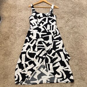 Indigo Rose Abstract Black and White Midi Split Dress